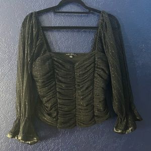 Ruched Crop Top with Puff Sleeves Bustier Style